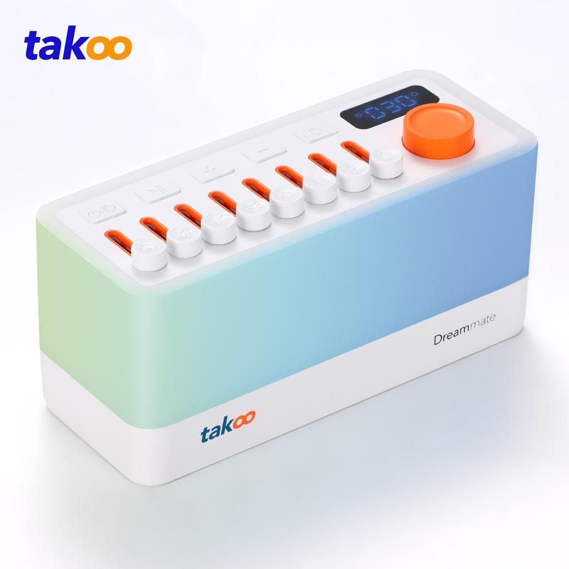 takoo White Noise - Mixable 3 in 1 Sleep Aid - Portable Travel Sound Machine, 8 Adjustable Nature Sounds, Bluetooth Speaker, 30-Level Night Light, 11 LED Ambient Breathing Light Modes, Timer, Adults Kids Insomnia, Nursing, Yoga, Meditation, Christmas Gift