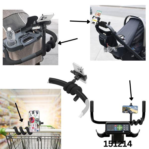 Stroller Phone Holder 20inch Length Flexible Gooseneck Phone Stand for Stroller ,Treadmill,Spin Bike,Shopping Cart Android(Black) Alloy Aluminum