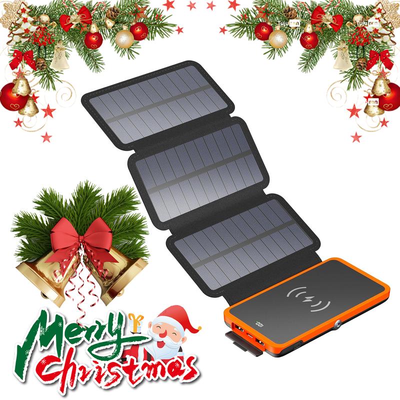 Solar Power Bank Wireless Charger 10000mAh Built In 3 Solar Panels Three Outputs 15W Fast Charging Solar Charger For iPhone 15 15 Plus 15 Pro 15 Pro Max, iPhone 14 13 Series, Samsung Galaxy, Halloween Gifts