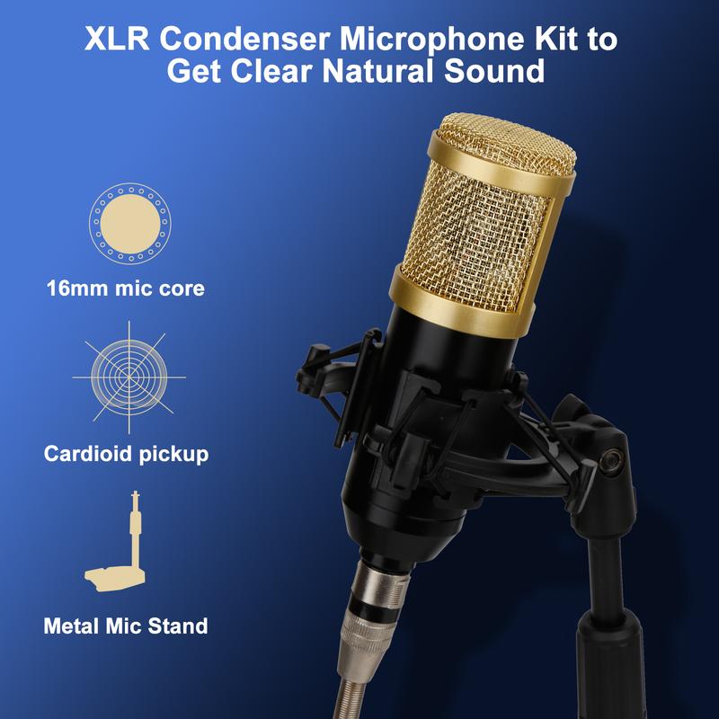 Hosabely Podcast Equipment Bundle Kit With XLR Microphone Kit, Recording Studio Equipment, Perfect for Recording, Live Gaming, Streaming, Guitar with PC, Laptop, Smartphone