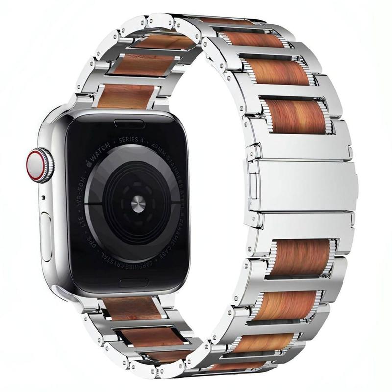 Apple Watch Wooden Stainless Band - Durable and Adjustable Men's Accessory - Accessories