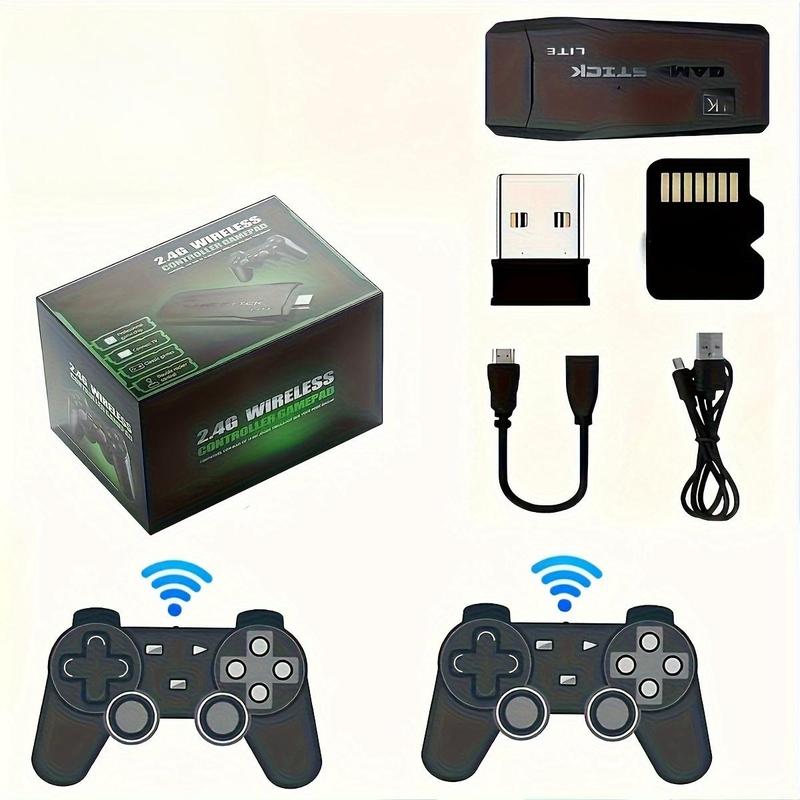 Wireless Game Console Set, Plug & Play Video Game Console with 32G 64G Card, 2 Game Controllers with 4k Game Stick, Professional TV Gaming Machines for Home