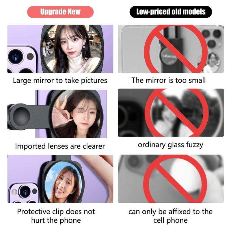 Phone Camera Mirror, Phone Clip-on Design Selfie Mirror, Selfie Accessories for Women & Girls, Fashion Phone Accessories