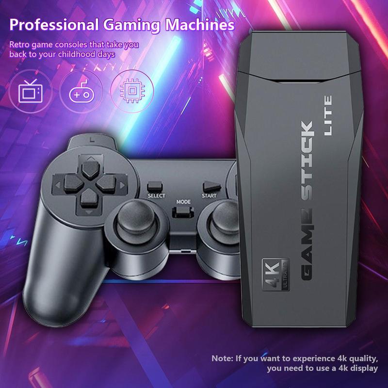 Wireless Game Console Set, Plug & Play Video Game Console with 32G 64G Card, 2 Game Controllers with 4k Game Stick, Professional TV Gaming Machines for Home