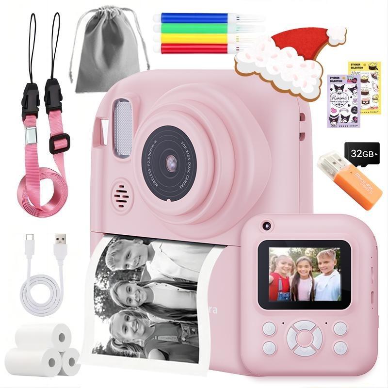 Polaroid Camera, 32G Card Selfie Video Camera for Kids, Portable Travel Camera, Instant Print camera, Birthday gift, Durable Charging, For All Ages toy camera Memory Gadget Chargeable