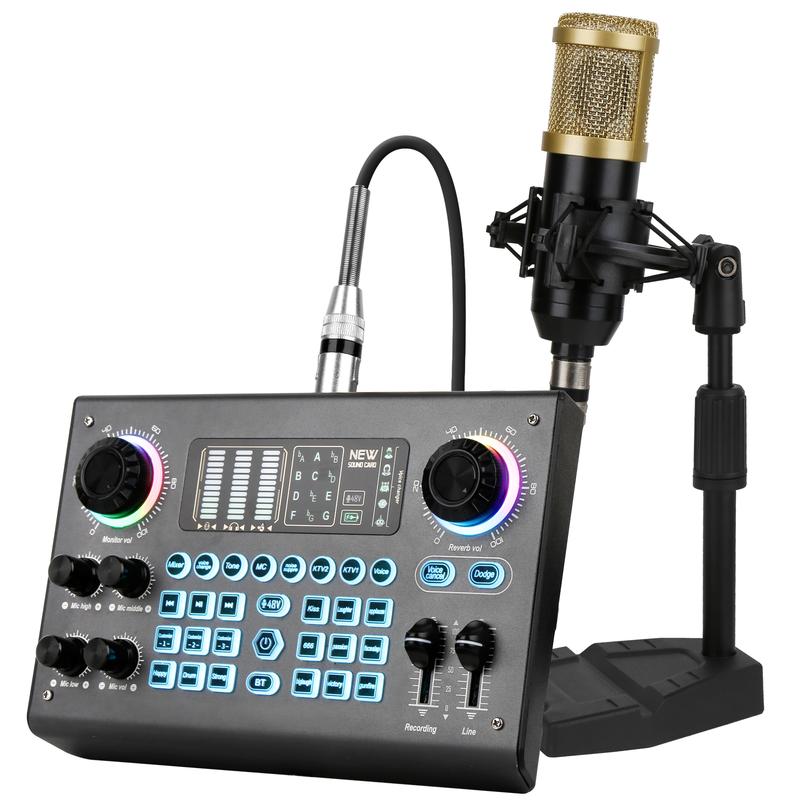 Hosabely Podcast Equipment Bundle Kit With XLR Microphone Kit, Recording Studio Equipment, Perfect for Recording, Live Gaming, Streaming, Guitar with PC, Laptop, Smartphone