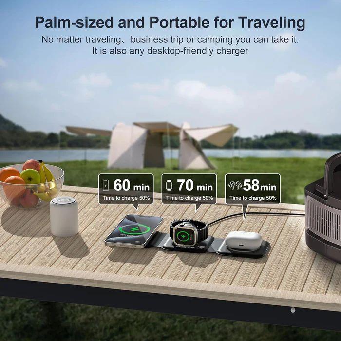 Portable Foldable 3-in-1 Wireless Charging Station – Multi-Device Fast Charging on the Go