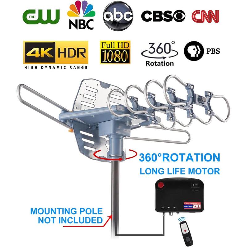 Outdoor TV Antenna,Digital Amplified HDTV Antenna & 60 ft RG6 Coax ,150 Miles Long Range  Remote 360 Degree Rotation Support 4K 1080P 2 TVs