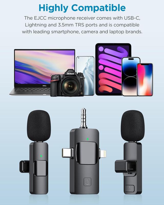 3 in 1 Wireless Microphone for iPhone, Camera, Android, iPad, Mini Microphone, USB C Microphone, iPhone Mic, 2.4G Ultra-Low Delay, Microphone for Video Recording Vlog TikTok YouTube Interview