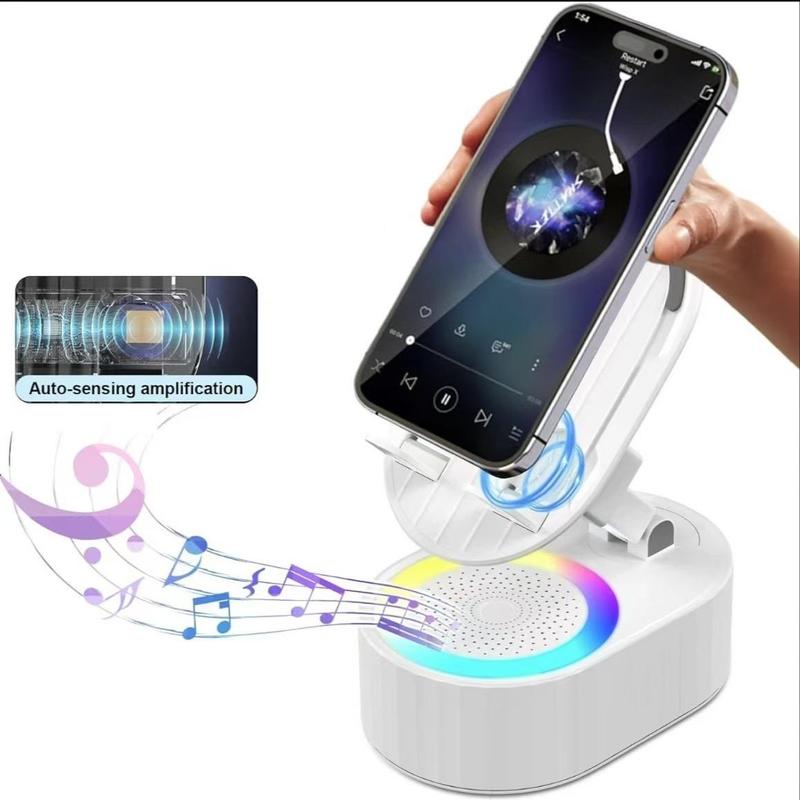 Multifunctional 5 in 1 Phone Stand, Portable & Foldable Phone Holder with Emergency Charging Function & Wireless Speaker, Car Phone Holder, Phone Stand with Ambient Light