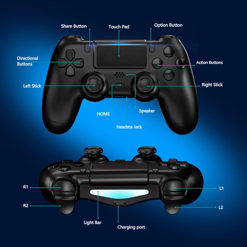 YUYIU Wireless new Controller Compatible With Ps4 Slim Pro Windows PC,With 3.5mm Audio Jack, Touch Pad, Six Axis Motion Control, Charging Cable