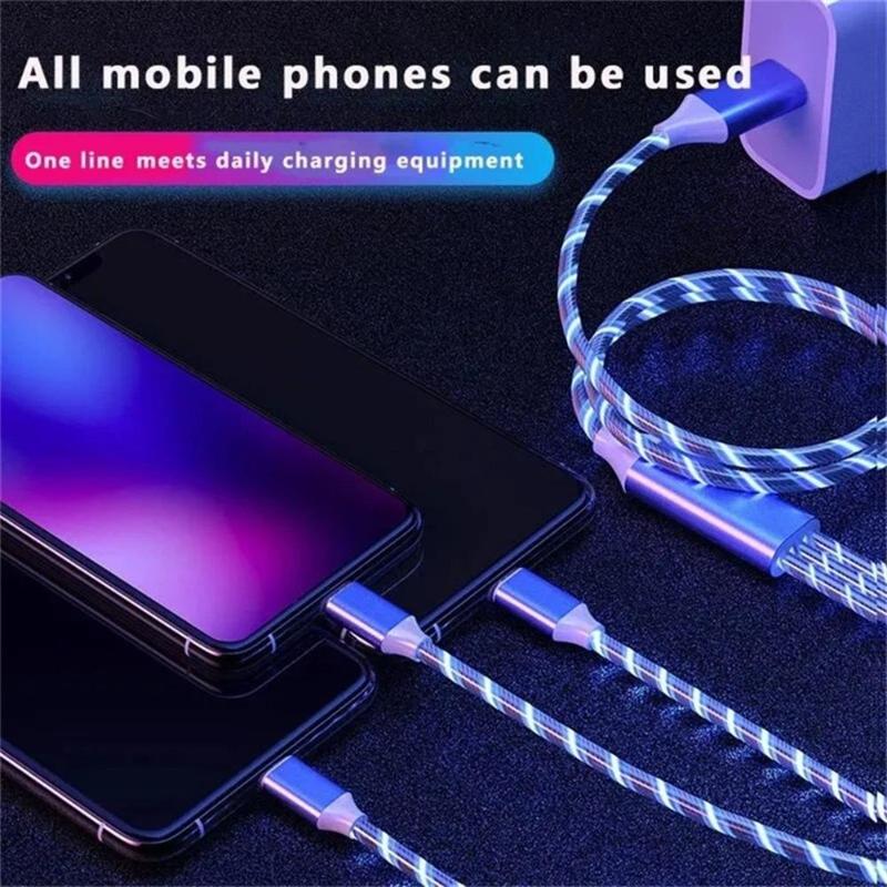 3-In-1 Charging Cable, Glowing LED Light Charging Cable, Durable Data Cable, Phone Accessories for iPhone Android Type C Mobile Phone