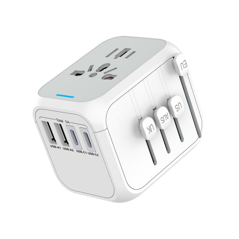 Universal Travel Adapter, International Power Adapter, Multifunctional Wall Socket Adapter, All in One Wall Outlet Adapter Charger with High Speed 2.4A 3 USB & 3.0A Type-C, Worldwide Travel Plug Adapter for US European UK AUS