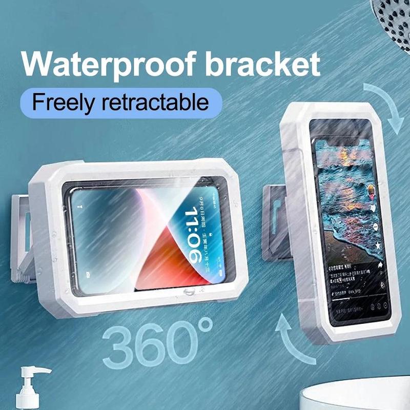 Phone Holder with Adjustable Opening Angles, Waterproof & Anti-fog Mirror Phone Case, Freely Retractable Phone Holder for Bathroom & Multiple Scenarios