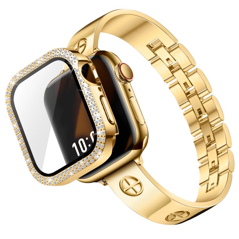 Missair Luxury Band & PC Cover Case Compatible with Apple Watch Series 10 - 42mm 46mm - Adjustable Stainless Steel Dress Bracelet Wearable Accessory