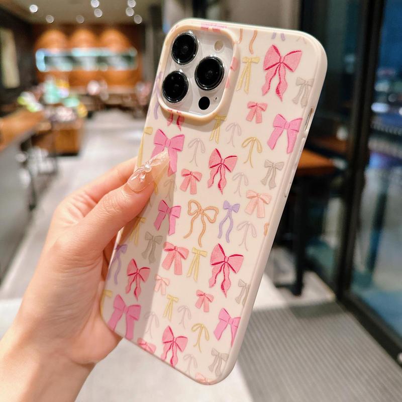 Bow Pattern Phone Case, Cute Phone Case, Fashionable Phone Protector Cover, Cellphone Protective Cases, Phone Accessories Compatible with iPhone 15 Pro Max 11 12 13 14 Plus XR