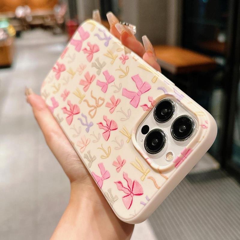 Bow Pattern Phone Case, Cute Phone Case, Fashionable Phone Protector Cover, Cellphone Protective Cases, Phone Accessories Compatible with iPhone 15 Pro Max 11 12 13 14 Plus XR