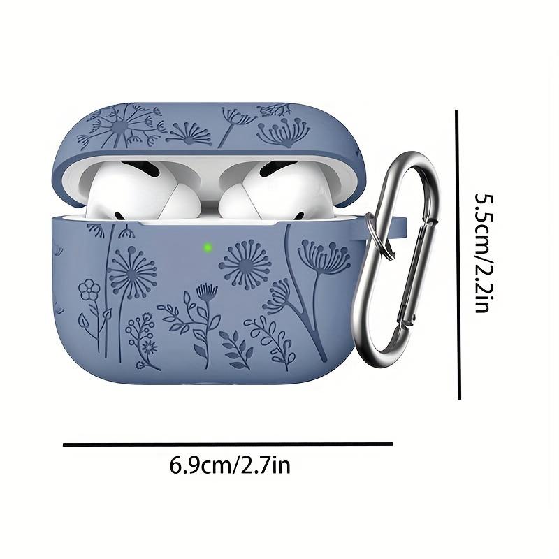 Flower Engraved Cover Compatible with Airpod Pro Case 2nd 1st Generation Cute, Full Protective Soft Silicone Case for Apple AirPod Pro AirPods Pro 2 Case USB C, Front LED Visible, Lavender Gray