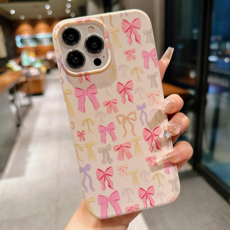 Bow Pattern Phone Case, Cute Phone Case, Fashionable Phone Protector Cover, Cellphone Protective Cases, Phone Accessories Compatible with iPhone 15 Pro Max 11 12 13 14 Plus XR