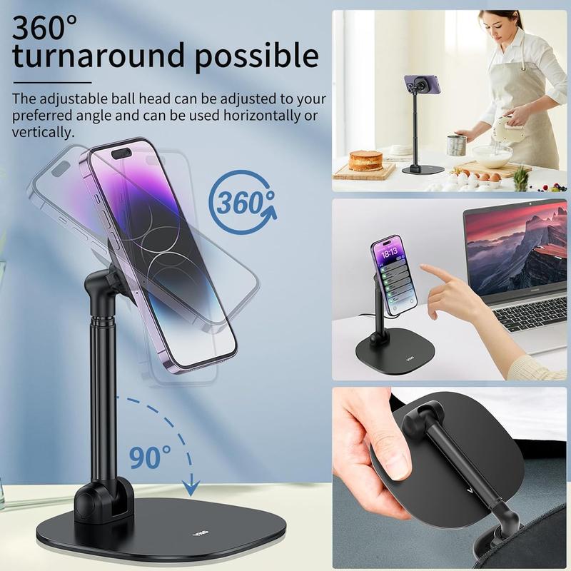 Desk Phone Stand for Office Home 360?Rotation Rechargeable Phone Holder with  Ring Height&Tilt Adjustable Cell Phone Stand for  14 13 12 11 and More Android