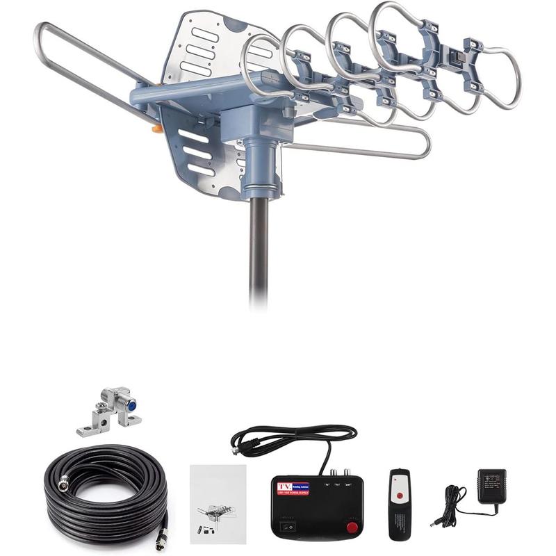 Outdoor TV Antenna,Digital Amplified HDTV Antenna & 60 ft RG6 Coax ,150 Miles Long Range  Remote 360 Degree Rotation Support 4K 1080P 2 TVs