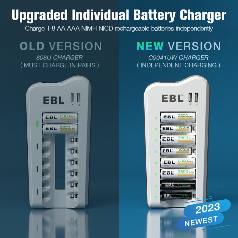 EBL Updated 808U Battery Charger with AA AAA Ni-MH Rechargeable Batteries