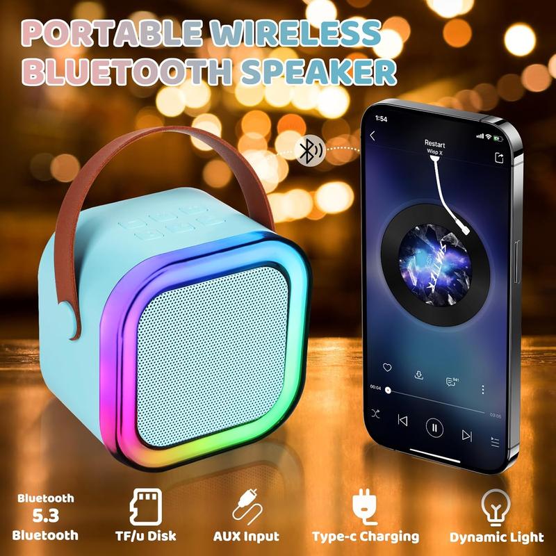 Mini Karaoke Machine with 2 Wireless Microphones, Portable Bluetooth Speaker, Premium Songs for All Ages, Great Gift for Kids, Teens, & Families wireless speaker