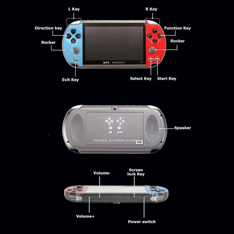 X7 Handheld Game Console, X7 4.1 4.3 Inch Video Game Console Handheld Game Players Double Rocker 8GB Memory Built in 1000 Games MP5 Game Controller TV Output