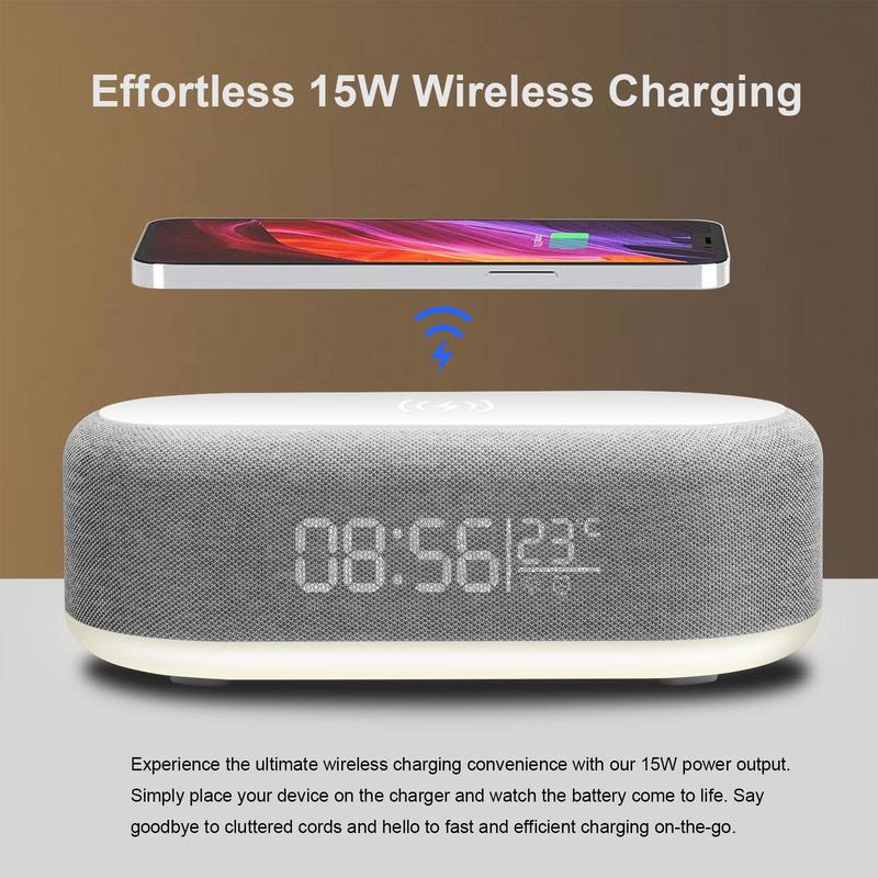 FDGAO 15W Wireless Charger with Alarm Clock, 1 Count Multifunctional Wireless Charger with LED Night Light, Desktop Fast Charging Station for iPhone Samsung