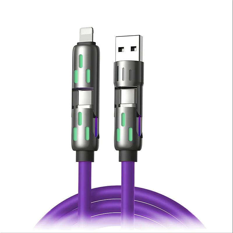 4-in-1 USB Charging Cable, Fast Charging MAX 240W USB A + TYPE C + Lightning Suitable for iPhone 16 15 Samsung Galaxy, Android