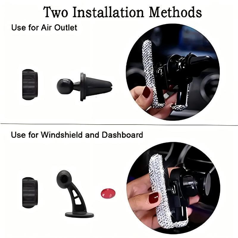 Rhinestone Decor Car Phone Holder, Car Air Vent Phone Holder, 360 Degree Adjustable Phone Bracket, Universal Car Interior Accessories