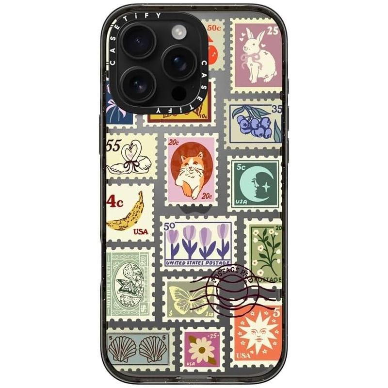 CASETiFY Impact Case for iPhone 16 15 14 13 12  - Stamp Collection - Clear Black