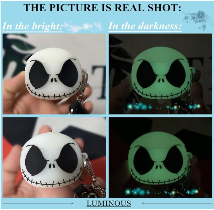 Compatible with AirPods Pro Pro 2nd Generation Case Cover with Keychain, Luminous Skull Case Compatible with Apple Airpods Pro (2nd 1st) Case, Cute Funny Anime Case for Airpods Pro and Pro 2 Accessories Protection