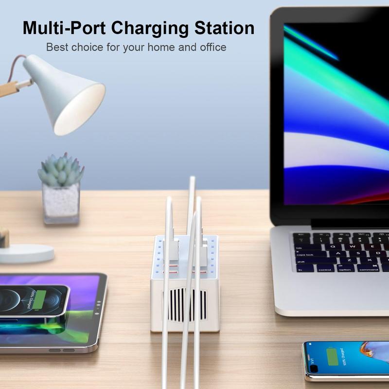 12-port USB Portable Charger, USB Fast Charging Station for Multiple Devices, USB Wall Charger, Power Hub Strip, Smart Charging Station for iPhone, iPad, Laptop