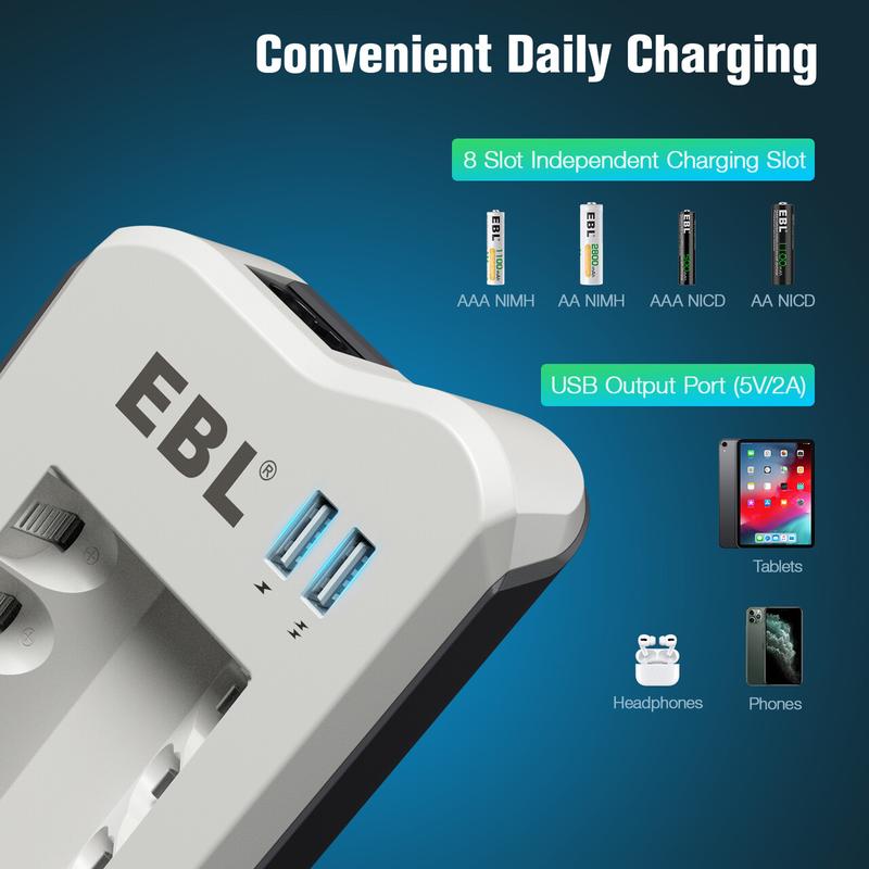 EBL Updated 808U Battery Charger with AA AAA Ni-MH Rechargeable Batteries