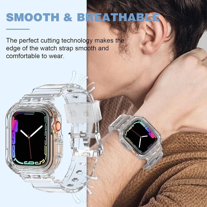 100% Quality Assurance-Compatible for Crystal Clear Apple Watch Bands, 45mm 44mm 42mm 41mm 40mm 38mm Bumper Case for Men Women Jelly Sport Case Band for iWatch Ultra 2 1 Series 9 8 7 SE 6 5 4 3 2 1 Accessories Wearable