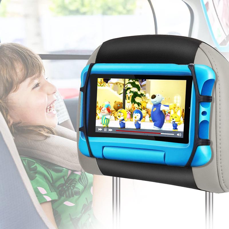 FANGOR Car Headrest Mount Holder, Tablet Holder for Kids in Back Seats, Anti-Slip Strap and Holding Net,Angle-Adjustable Fits All 7 Inch to 12.9 Inch Tablets