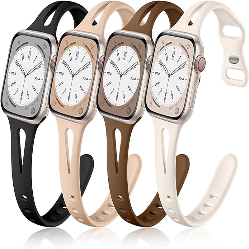 4 Pack Compatible with Apple Watch Bands 38mm 40mm 42mm 44mm iWatch Band for Women Men, Soft Durable Breathable Thin Slim Narrow Band for iWatch Series SE 6 5 4 3 2 1