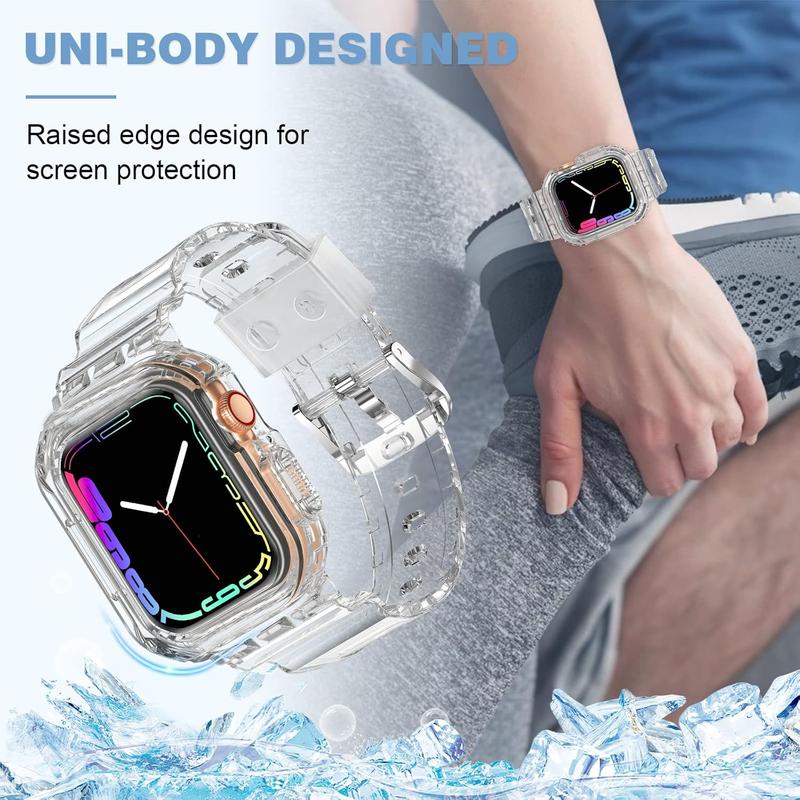 100% Quality Assurance-Compatible for Crystal Clear Apple Watch Bands, 45mm 44mm 42mm 41mm 40mm 38mm Bumper Case for Men Women Jelly Sport Case Band for iWatch Ultra 2 1 Series 9 8 7 SE 6 5 4 3 2 1 Accessories Wearable