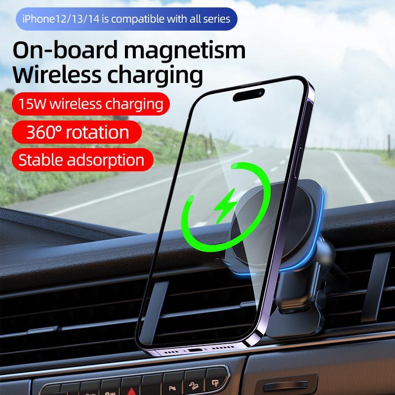 15W Magnetic Wireless Car Charger, Car Phone Holder Charger, Car Charging Stand for iPhone 15 14 13 12, Compatible with MagSafe