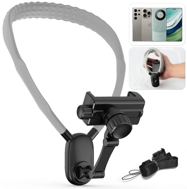 Neck Phone Holder- POV Vlog Hands Free- Neck Mount for Phones with Phone Clip,Compatible with iPhone Samsung Google Pixel and All Phones Accessories Smartphone Cellphone Stand