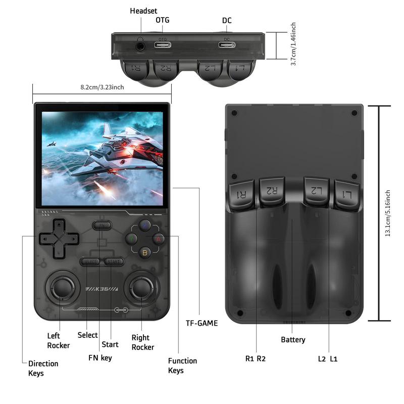 YLW GAMINJA K36 Open Source Linux System Handheld Game Console, 1 Count 3.5HD IPS Screen Portable Retro Handheld Player with 16000+ Games & 20+ Emulators, Game Peripherals