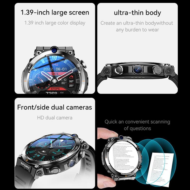 SIMSONLAB 4G Smart Watch, 1 Count Rechargeable Fashionable Digital Watch with Dual Camera, Built-in GPS & NFC Function, Fashionable Wearable Device, 2+16GB Storage, Support APP Download