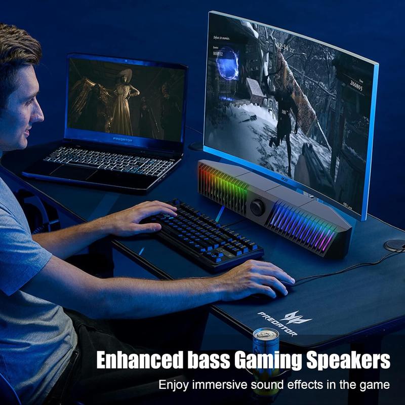 Smalody Computer Speakers, USB Powered HiFi  PC Speaker, Dynamic LED Gaming Computer Sound bar with Microphone, Bluetooth and USB Aux-in Connection PC Speakers for Desktop,Monitor,Gaming,Laptop