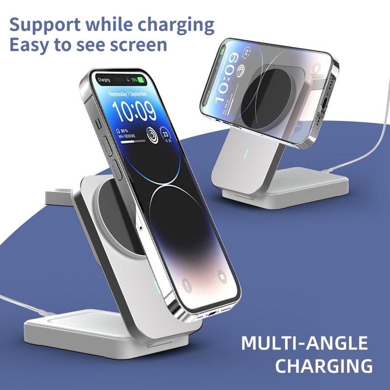 3-in-1 Fast Charger Magnetic 15w Charging Station Gift for Apple  (Foldable 3-in-1) Smartphone Wireless Charging Station for HUAWEI IPhone Samsung, AirPods and IPhone Watch