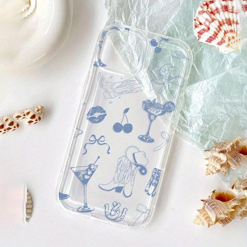 Cherry & Lip & Bow Pattern Clear Phone Case, Anti-slip Decorative Phone Protector Cover, Phone Accessories Compatible with iPhone 11 12 13 14 15 16 Pro Max