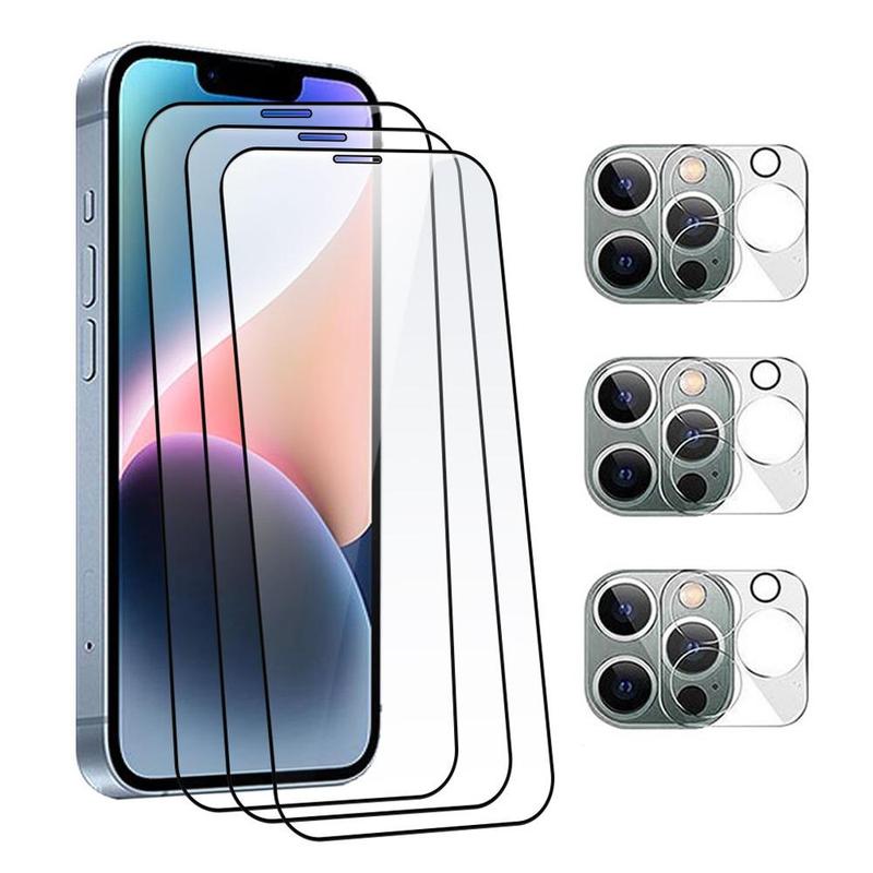 Ultra Clear Tempered Glass Phone Screen Protector & Lens Film Cover Set for Apple Smartphone, Including 3 Phone Screen Protectors & 3 Lens Protectors, Bubble-free Dustproof Phone Accessories for iPhone 11 12 13 Screen Protector