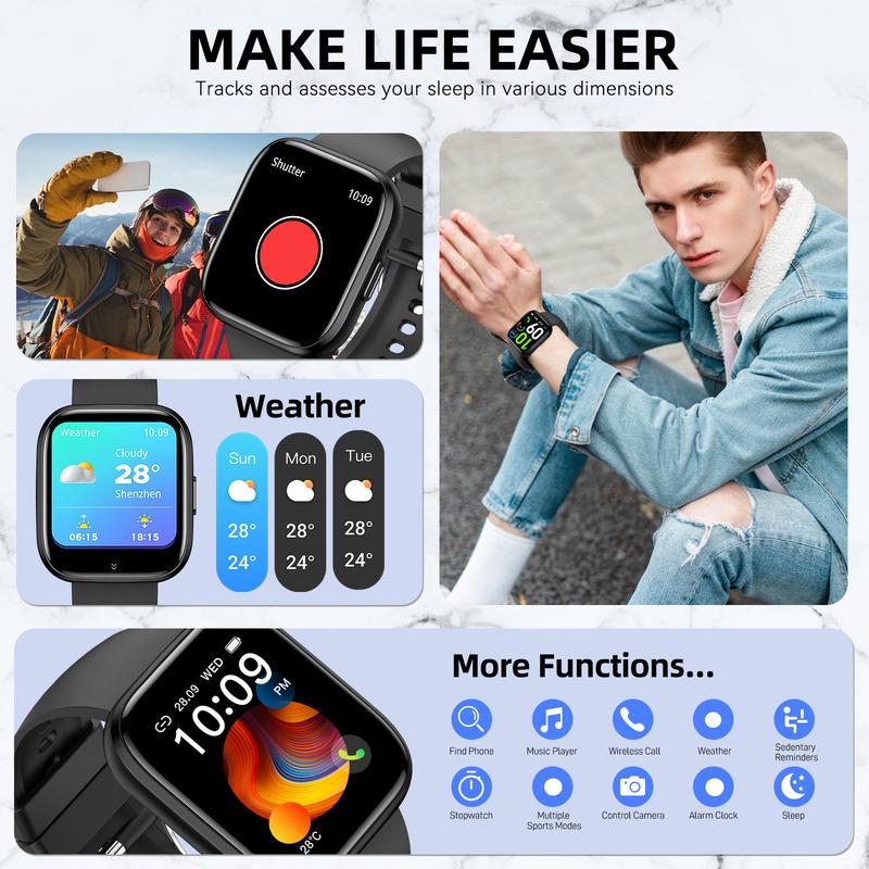 2024 Smart Watches for Men Women Fashion Smartwatch for Smartphone 1.85'' HD Screen Digital Watch with Wireless Call Music Playback 100+ Sports Modes