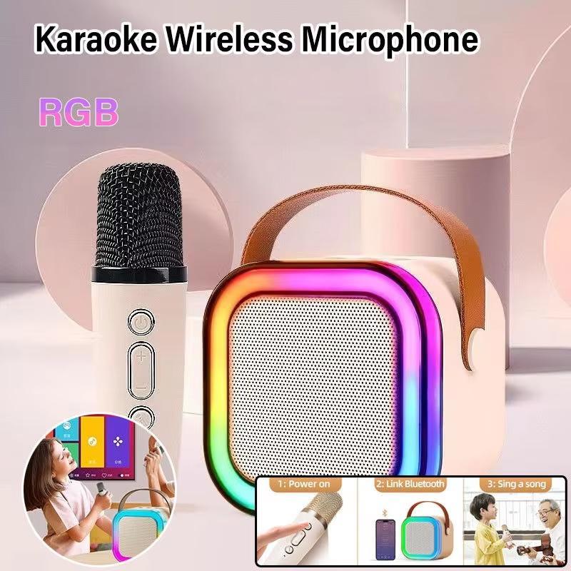 Portable Karaoke Speaker Kit, Wireless Speaker with Microphone, 3D Surround Sound Speaker with RGB Light, Handheld Karaoke Mics Speaker for Home Party