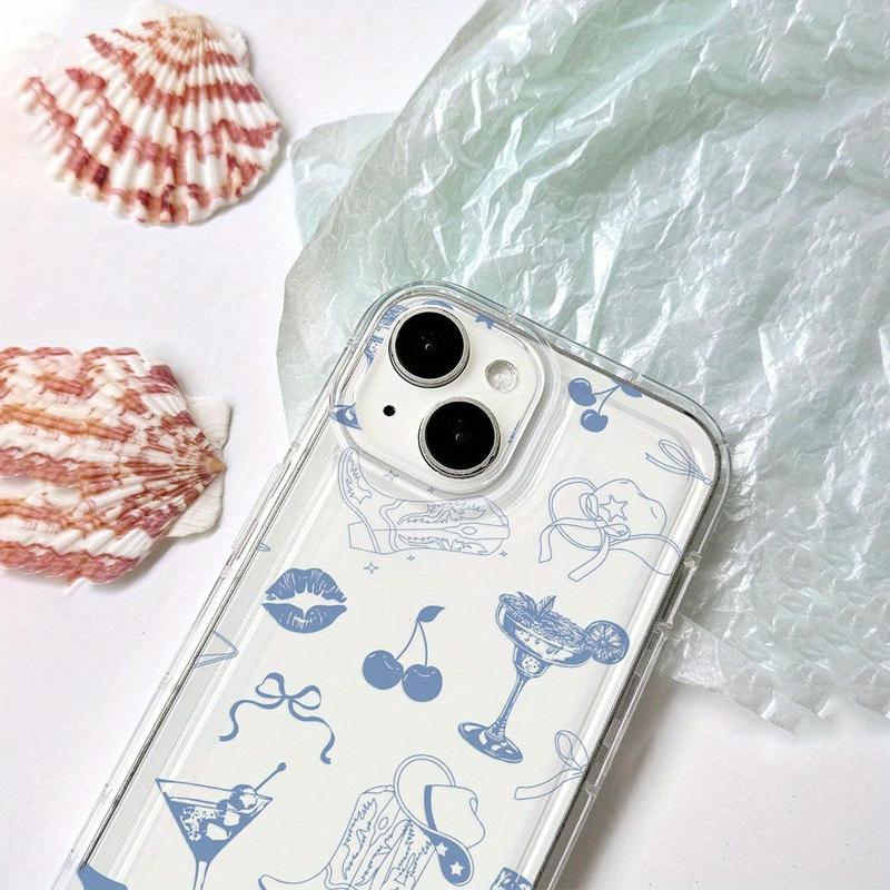 Cherry & Lip & Bow Pattern Clear Phone Case, Anti-slip Decorative Phone Protector Cover, Phone Accessories Compatible with iPhone 11 12 13 14 15 16 Pro Max